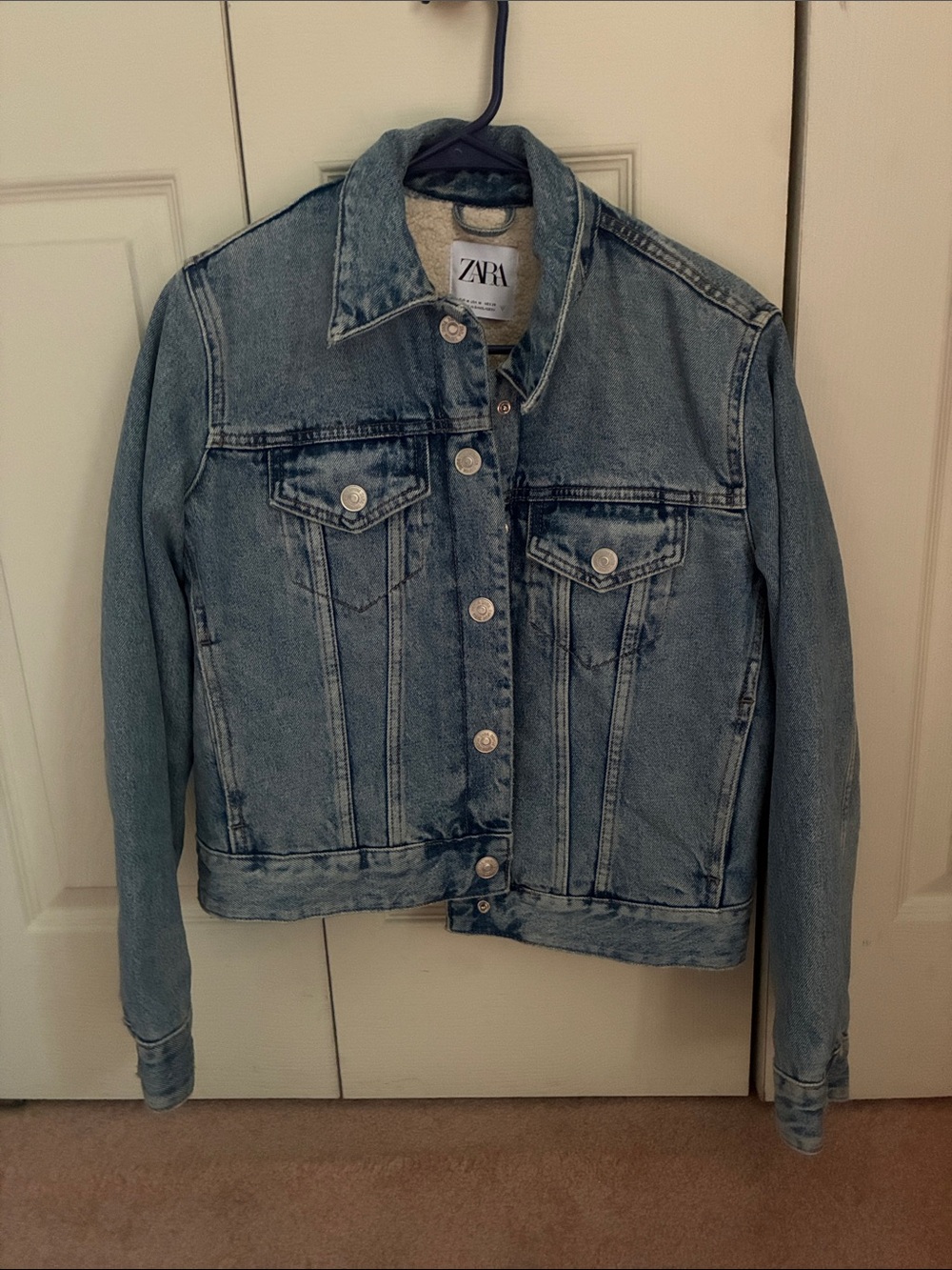 Zara Light Blue Sherpa-Lined Denim Jacket